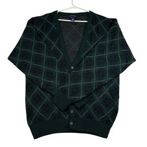 Vtg Sutter & Grant Cardigan Sweater Mens Large Tall Green Argyle Pattern